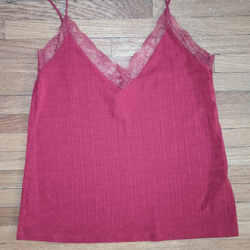 Bright red lace-lined camisole